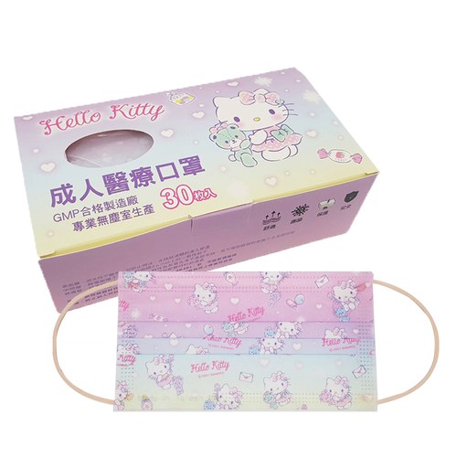 Hello Kitty成人平面醫療口罩(共30枚/盒)