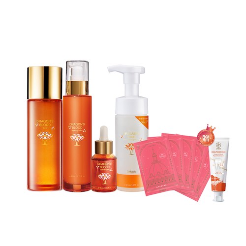 【控油修護組】龍血求麗精華30mL+修護乳80mL+化妝水120mL+潔顏慕絲150mL 贈 極光白美白面膜*5+龍血修護牙膏120g