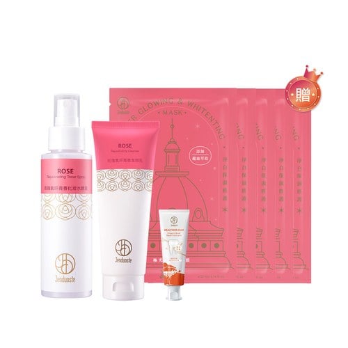 玫瑰氧妍青春化妝水噴霧100mL+青春潔顏乳120mL 贈 極光白美白面膜*5+龍血修護牙膏120g