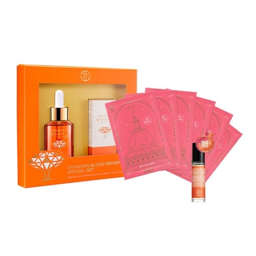 ★有效期限2026-10-15★【超值禮盒組】龍血求麗精華典藏組(50mL+30mL)+極光白美白面膜x6 贈 甦醒精油滾珠9mL