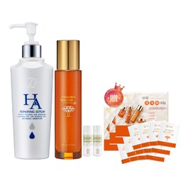 【輕保濕組】龍血玻尿酸保濕精華300mL+★短效★龍血求麗修護乳80mL 贈 卡姆果水凝露20mL*2+龍血保養體驗組*3