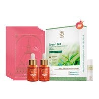 ★有效期限2026-06-05★龍血求麗精華30mLx2+極光白美白面膜x5 贈 綠茶面膜20mLx5pcs+卡姆果水凝露20mL