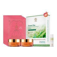 龍血求麗修護霜35mLx2+極光白美白面膜x5 贈 綠茶面膜20mLx5pcs+卡姆果水凝露20mL