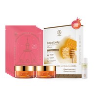 龍血求麗修護霜35mLx2+極光白美白面膜x5 贈 蜂王乳面膜22mLx5pcs+卡姆果水凝露20mL