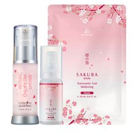 【美白+保濕明星精華】櫻の雪傳明酸美白精華液30ml+鎂光銀燦保濕精華液30ml贈美白面膜